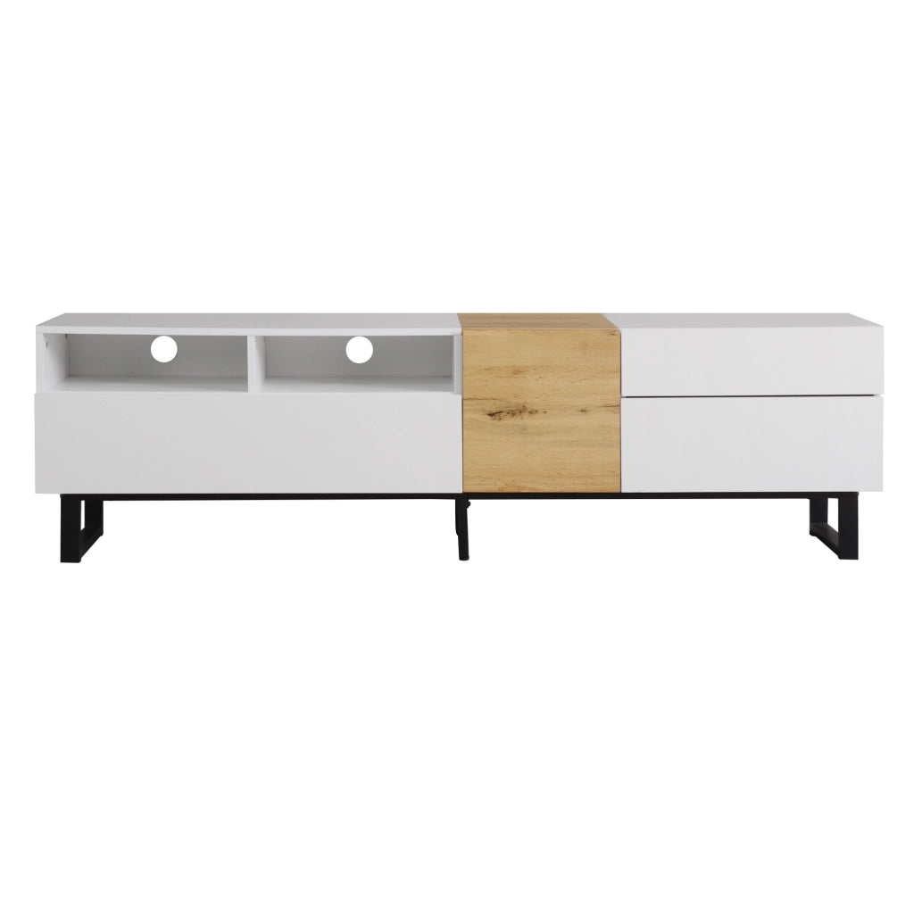 Mobile TV moderno in bianco e legno - Zephmum- 180x50x38 cm design minimalista