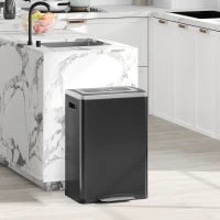 Bidone Immondizia a 2 Sezioni da 20L con Coperchio Silenzioso, in Acciaio Inox e PP, 40x34.8x59 cm, Nero