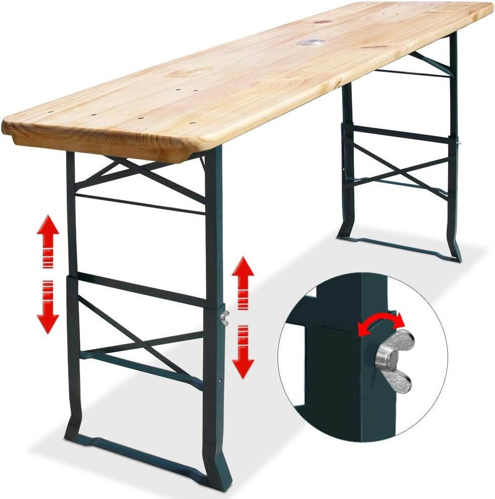 Deuba Tavolo da Birreria alto da bar pieghevole legno 170cm altezza regolabile con foro ombrellone