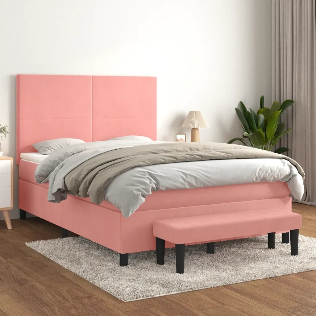 Giroletto a Molle con Materasso Rosa 140x200 cm in Velluto 3137730