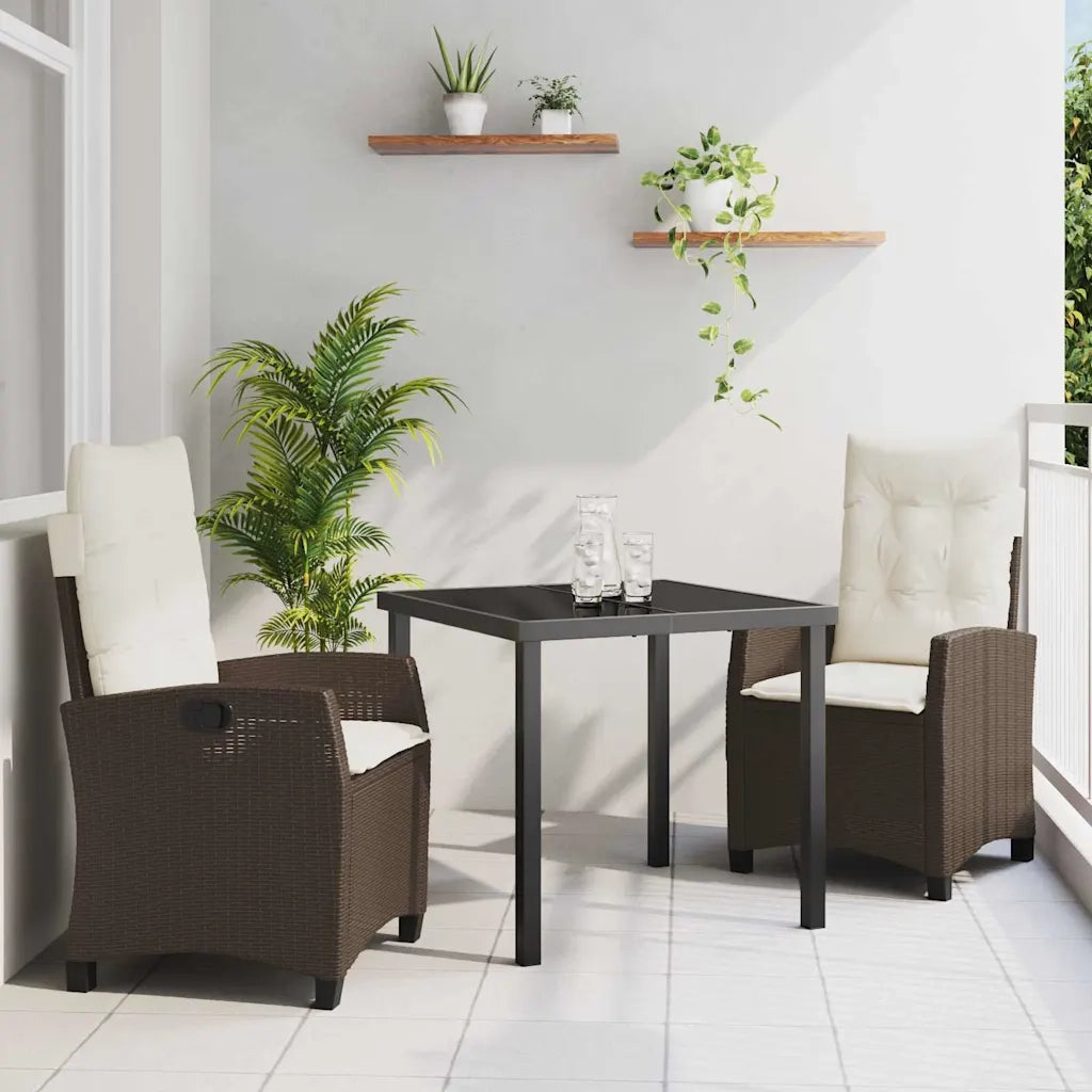 Set da Pranzo per Giardino con cuscino 3 pcs Marrone polyrattan