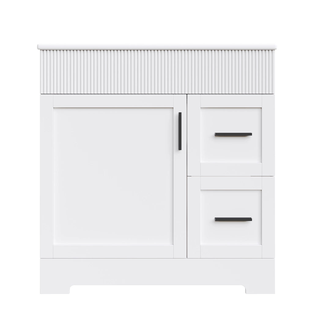 Mobile da Bagno con Lavabo in Ceramica e Cassetti ¨C MINIMAL ¨C Bianco con Ripiani e Cerniere in Metallo
