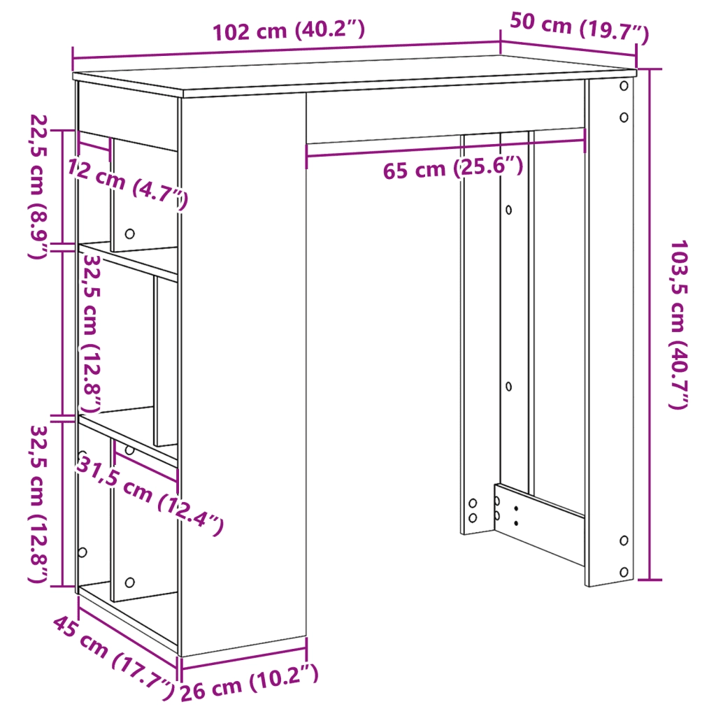 vidaXL Tavolo Bar con Rastrelliera Bianco 102x50x103,5 cm Multistrato