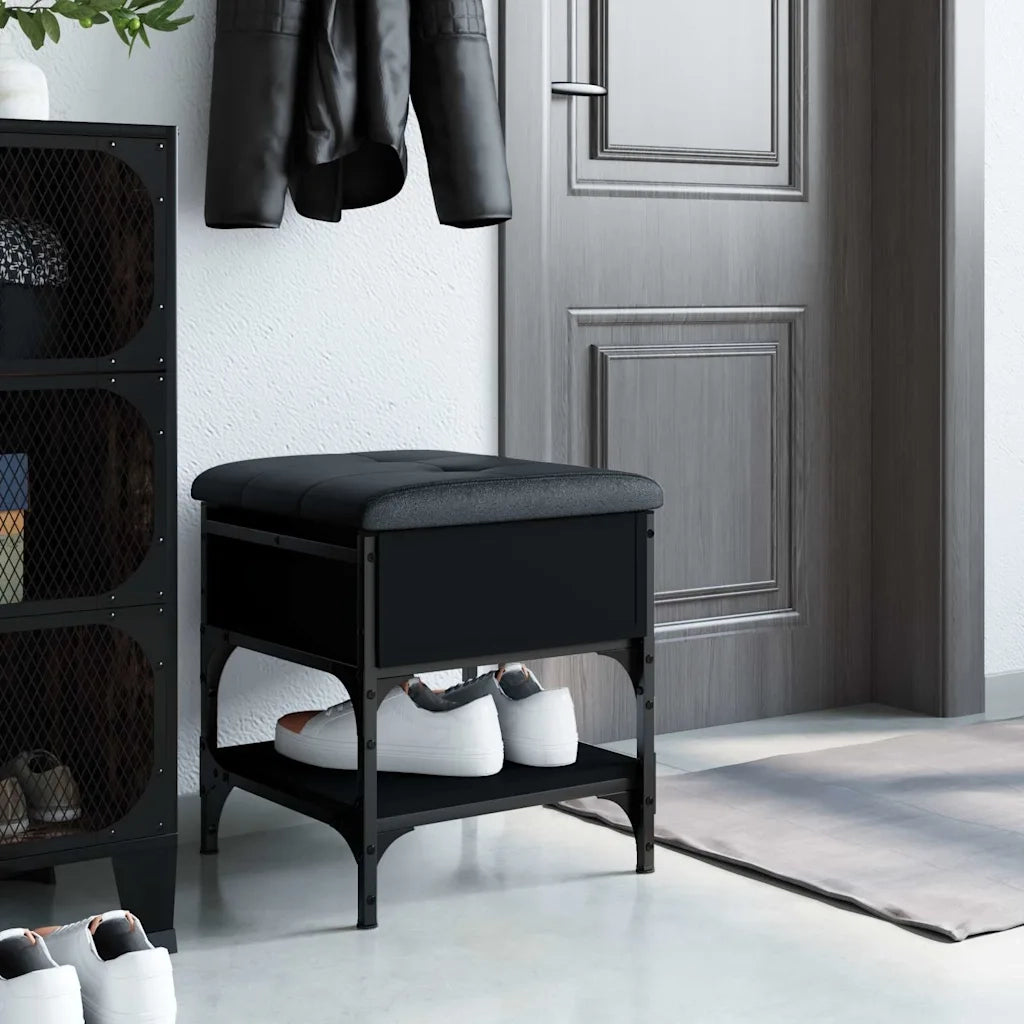 Panca Porta Scarpe-Sgabello-Panca Scarpiera Nera 42x42x45 cm in Legno Multistrato
