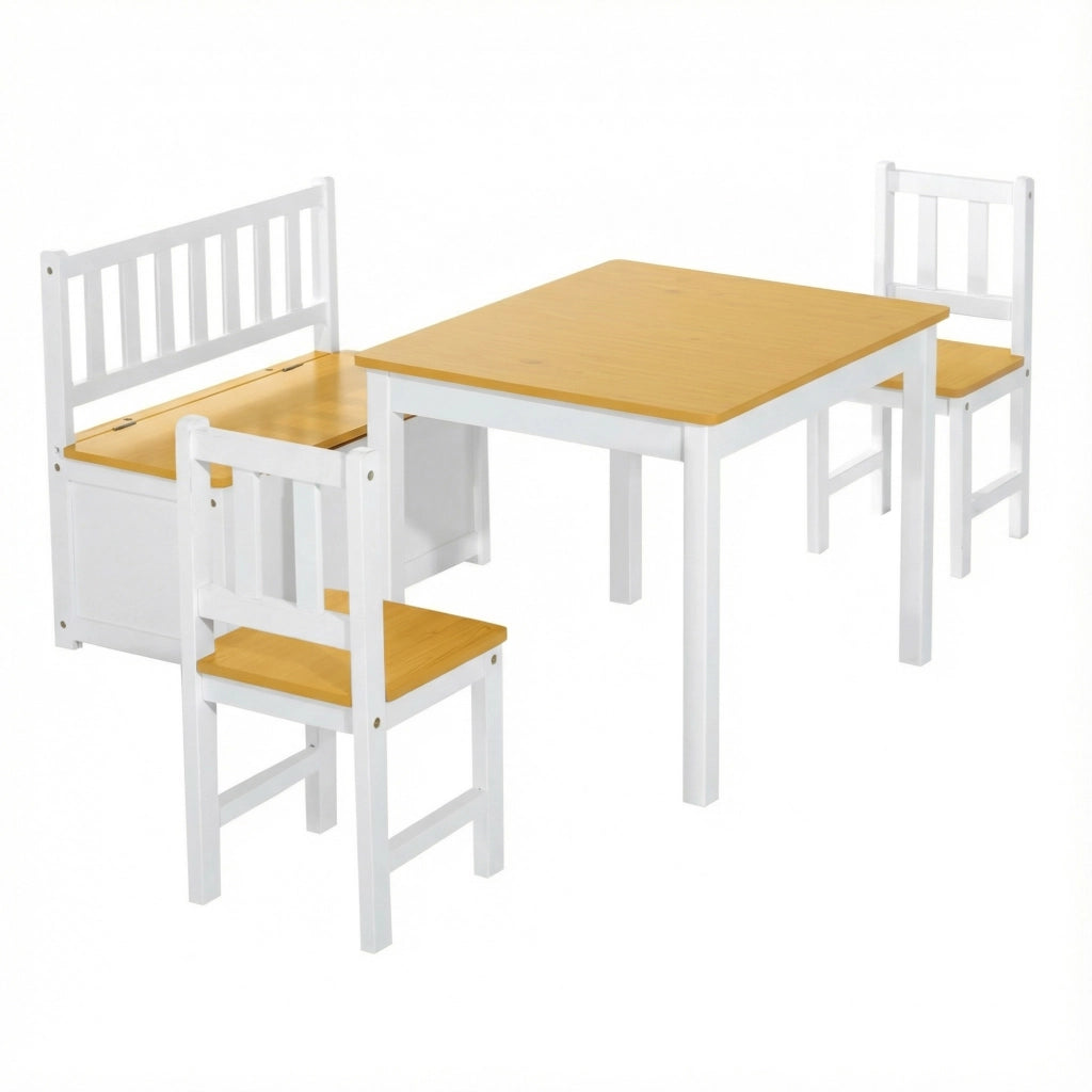 Tavolo bambini con 2 sedie e banco con cassetti ¨C zephmum ¨C bianco e naturale