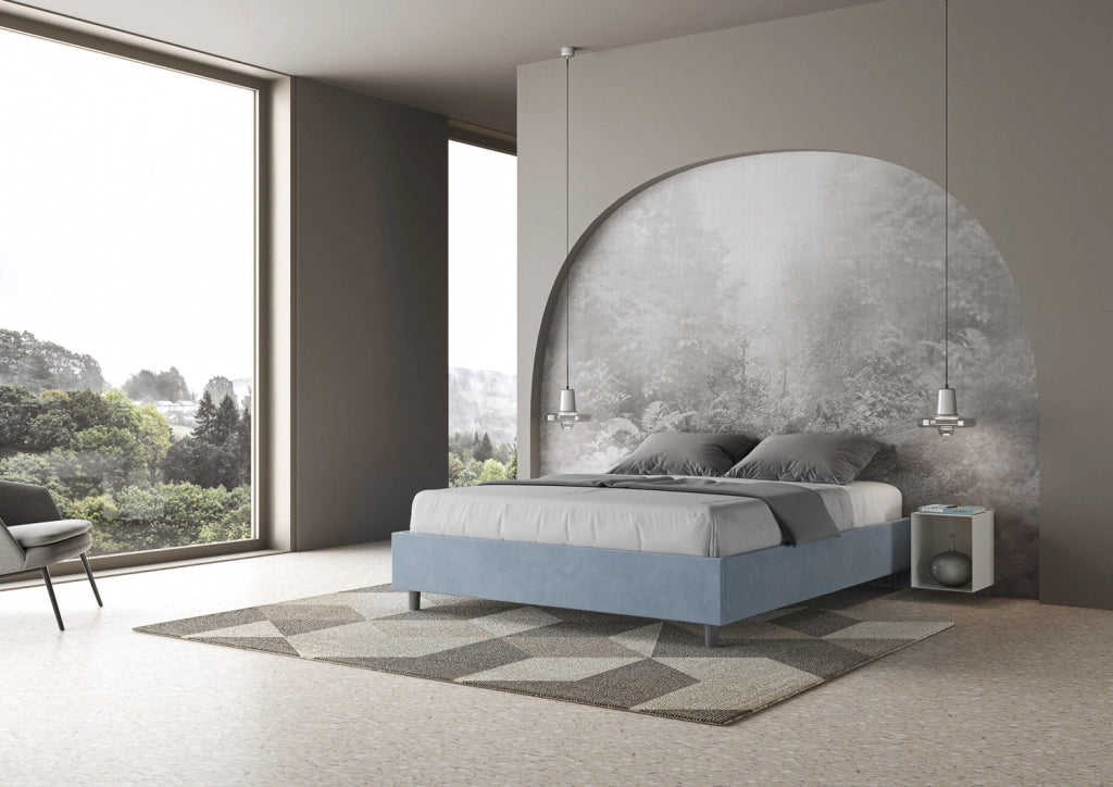 Letto Matrimoniale Large Sommier 180x210 cm con Rete e Contenitore Azelia Azzurro