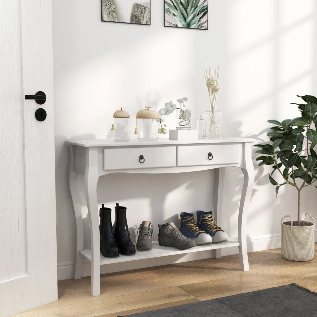 Consolle da Ingresso con Cassetti ¨C zephmum ¨C Bianco Legno 100x33x75cm