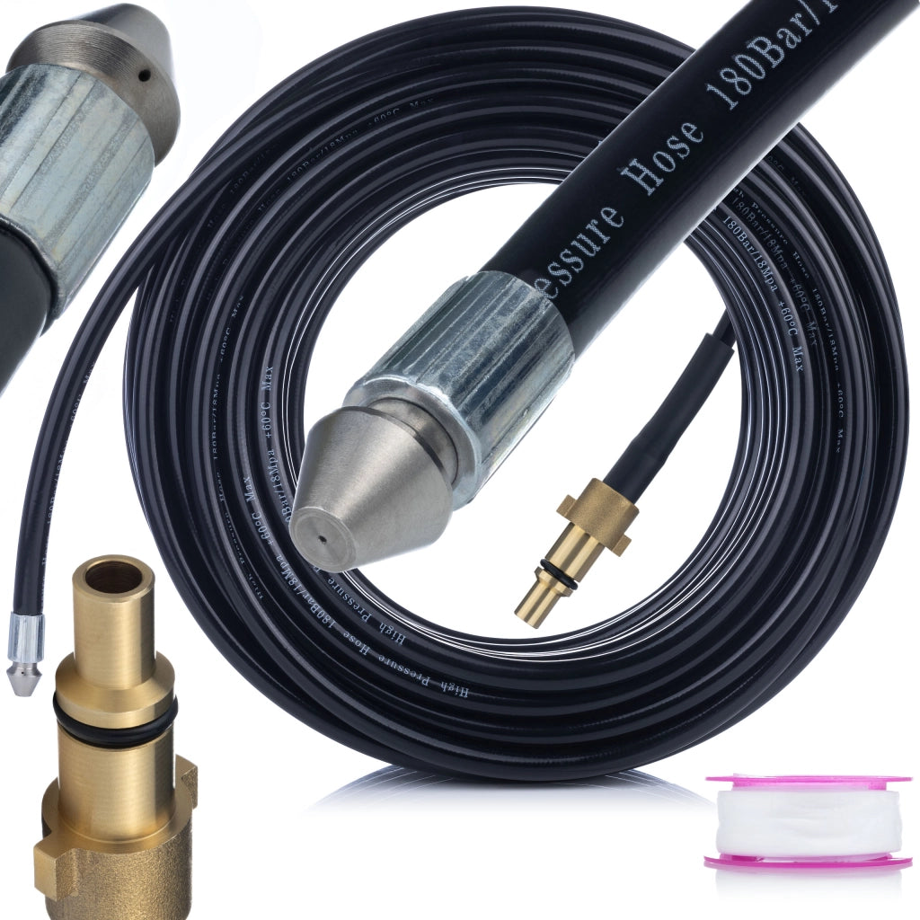 Tubo di Pulizia per Fognature 15m – Compatibile con Idropulitrici Nilfisk, Lavor, Stihl | Pressione Max 160 Bar