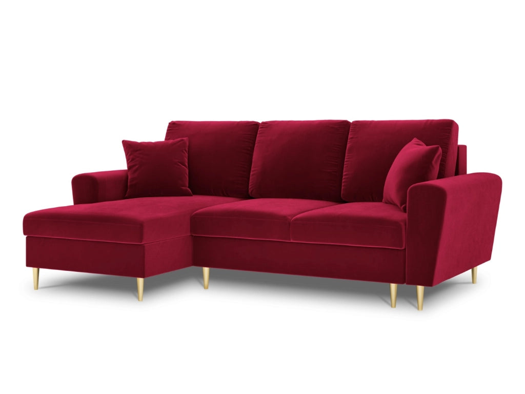 Cosmopolitan Design - Divano convertibile angolare sinistro con contenitore "Kyoto" 4 posti in velluto rosso 
