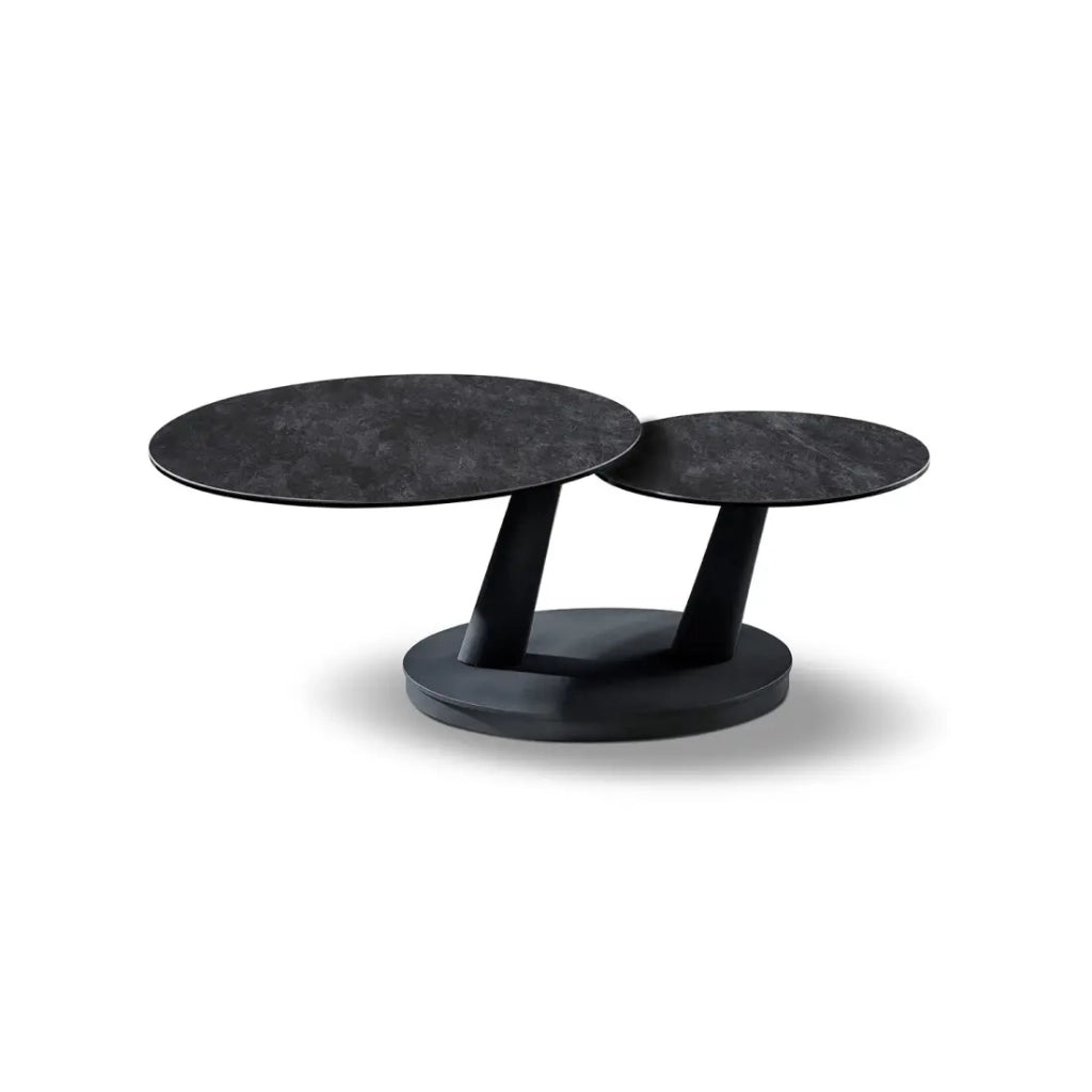 Table bassa VIRELLO – Tavolino rotondo Ø80 cm – Pietra naturale grigio scuro & metallo – Design contemporaneo e robusto