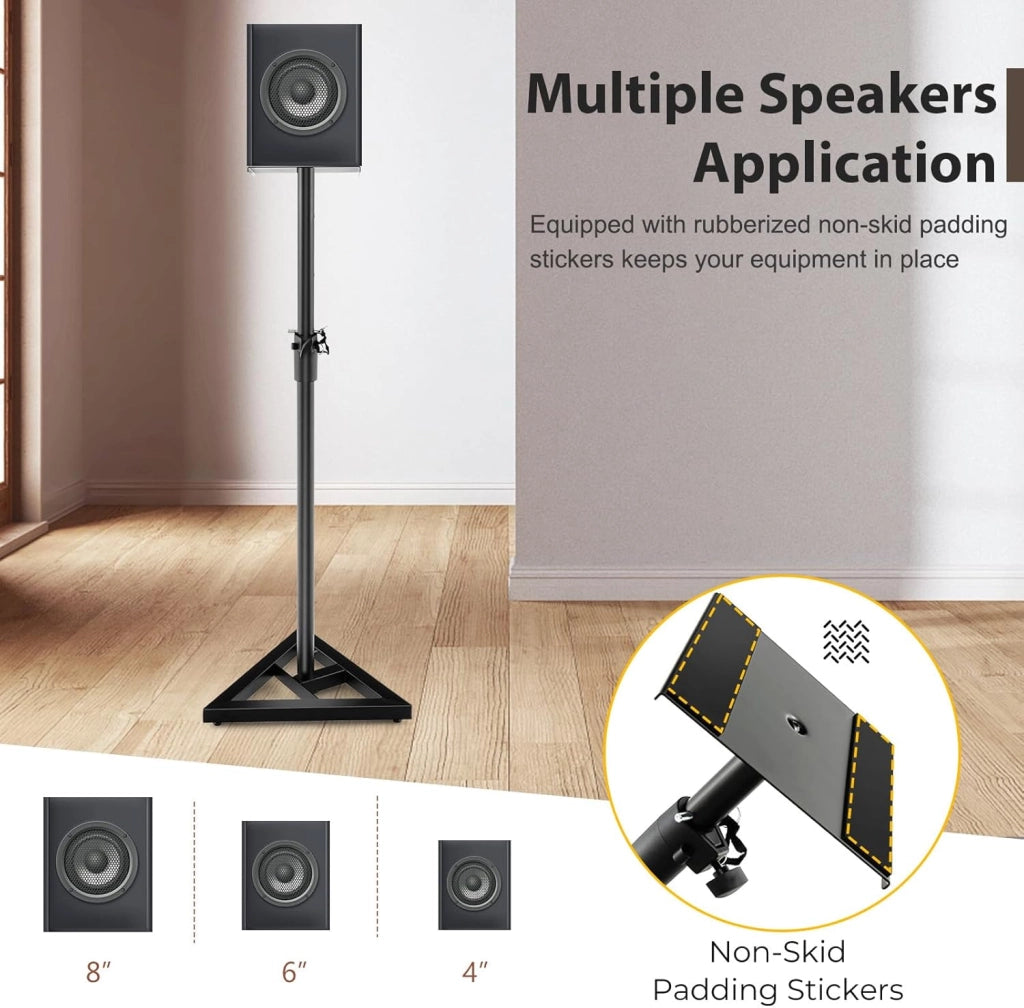 Set di 2 Supporti per Altoparlanti da Pavimento, Regolabile in Altezza da 97 a 157 cm, Stabile con Struttura a 3 Zampe, Vassoio in Metallo fino a 50 kg, Stativi per Casse Audio, Nero