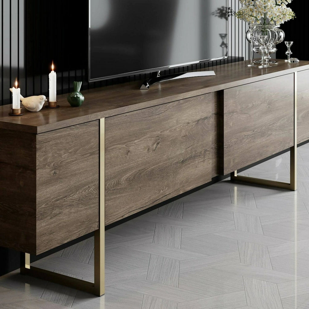 Abishia, Mobile Porta tv Cassetti, 180x30x50h cm Marrone Noce