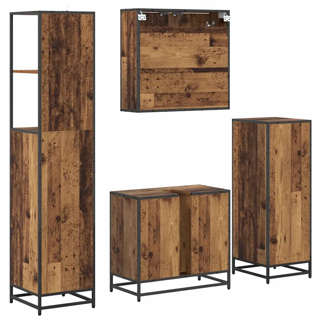 Set di mobili per il bagno con cassetto 4 pcs Legno vecchio 3402411