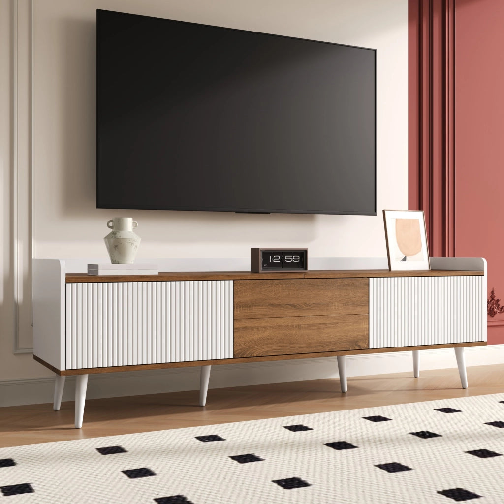 Mobile TV con 3 Ante Rigate; Bordo Rialzato e Antiribaltamento; Stile Moderno; 160??39??49;5 cm; in MDF; Bianco e Naturale