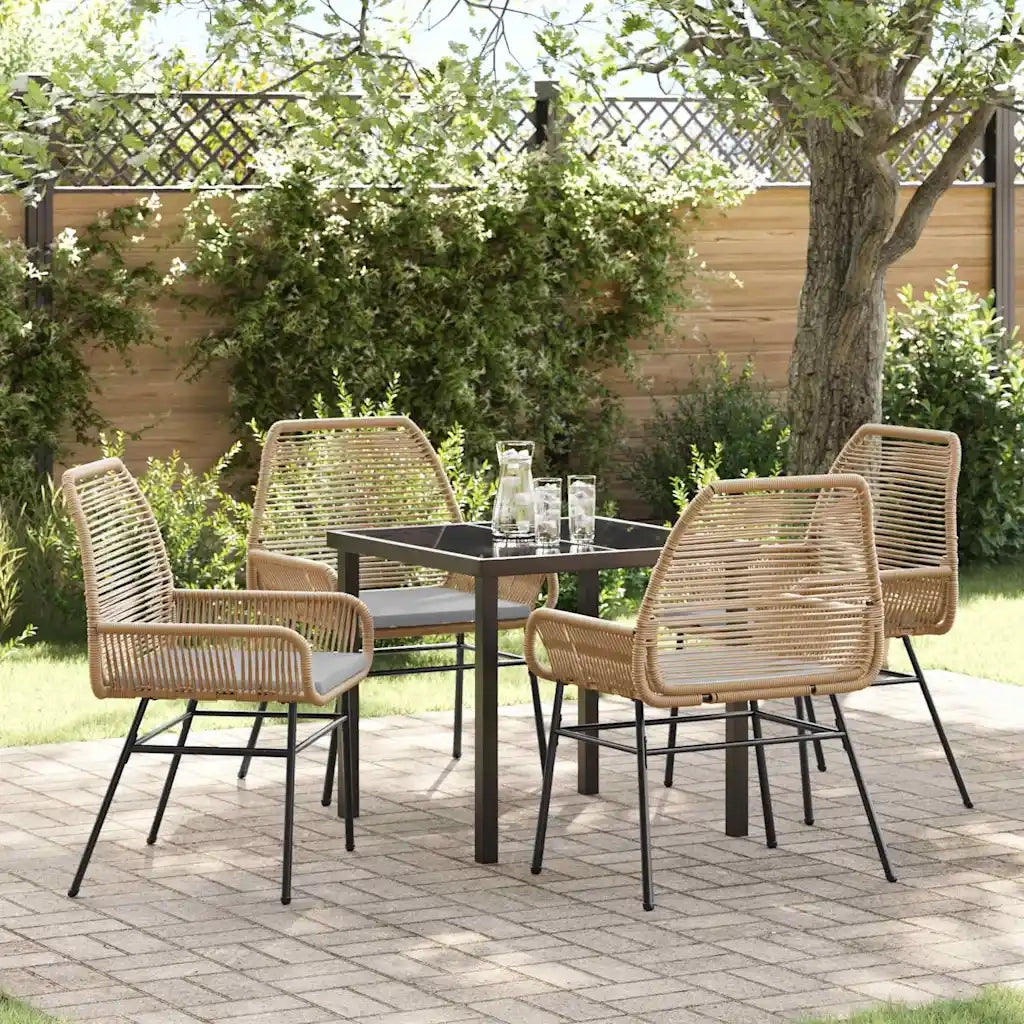 Set da Pranzo per Giardino con cuscino 5 pcs Marrone polyrattan