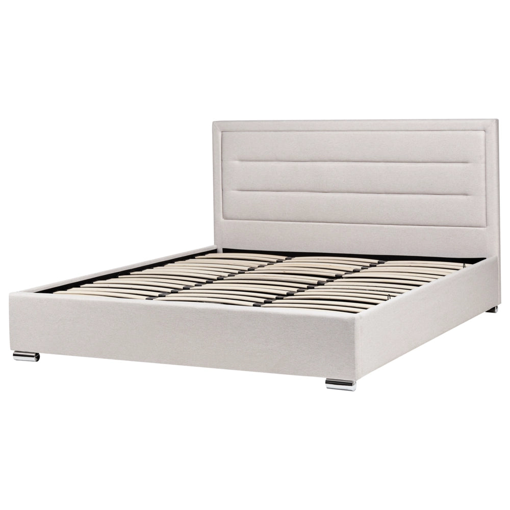 Letto matrimoniale in tessuto con contenitore beige chiaro 180 x 200 cm design moderno imbottito con testiera ottomana