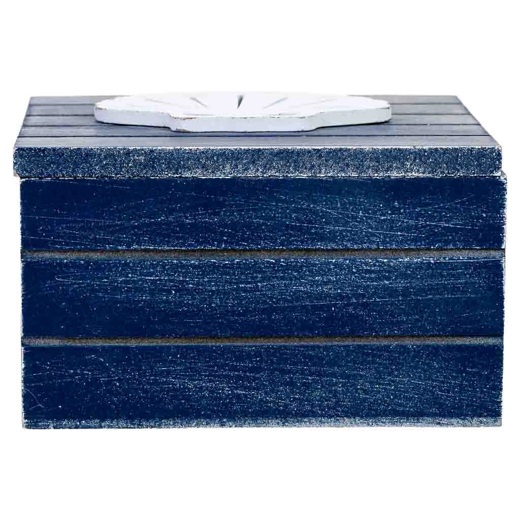 Scatola decorativa in legno con conchiglia blu, 13,5 x 13,5 x 9 cm