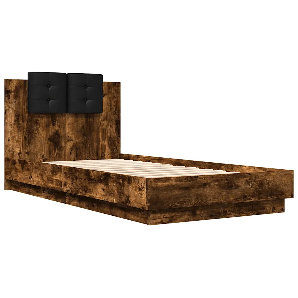 Giroletto con Testiera e LED-Struttura Letto con testiera Rovere Fumo 90x190 cm 465048
