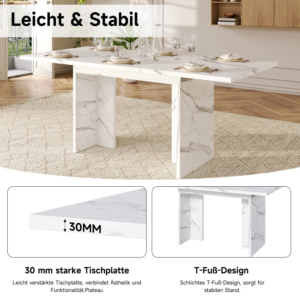 TAVOLO da pranzo allungabile 140-180 cm per 6-8 persone MDF White Marble
