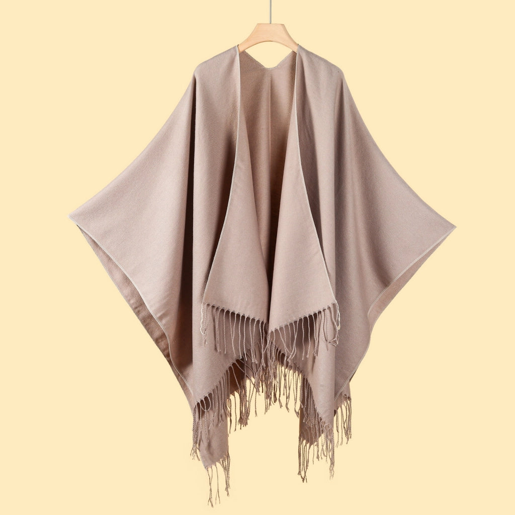 Sciarpa/stola da donna classica a tinta unita con nappe e spacco.