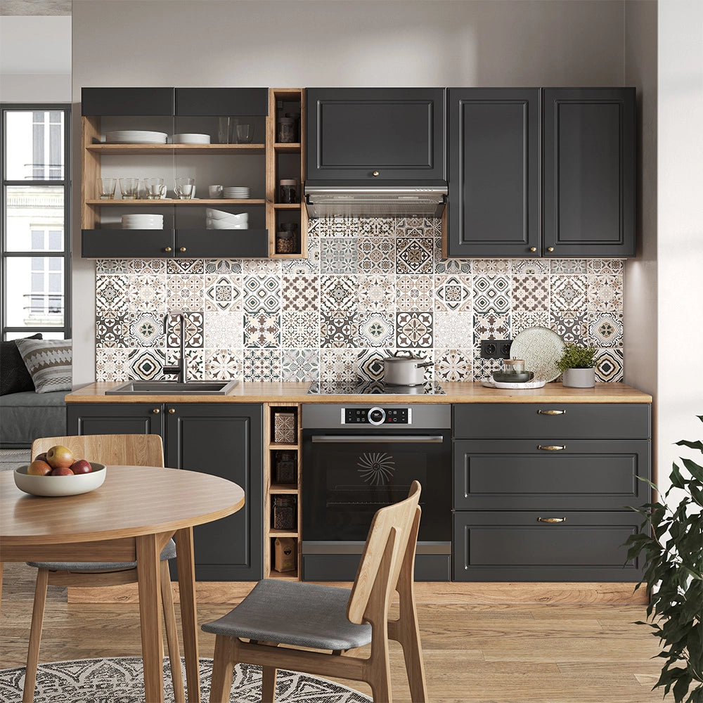 Cucina componibile Fame-Line Antracite rustico/Rovere dorato 235 cm, PL Marmo Vicco
