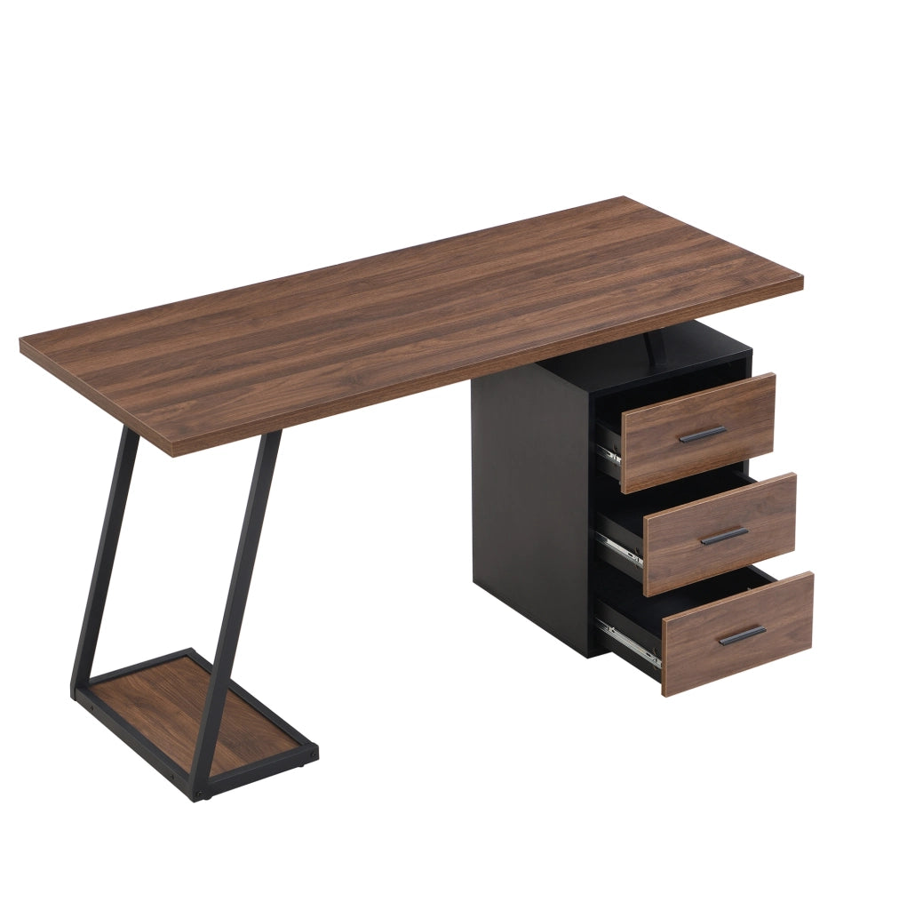 Scrivania ULEVR 135,5x58x75 cm con cassetti soft-close e supporto per computer, MDF marrone scuro
