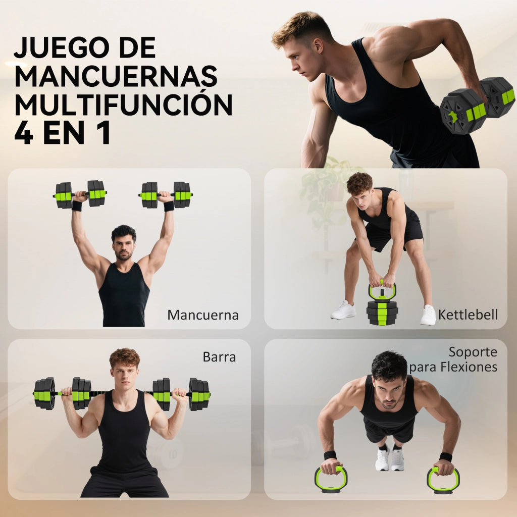 Mancuernas Ajustables 25 kg 6 en 1 ¨C zephmum ¨C Kettlebell Barra Soporte para Flexiones