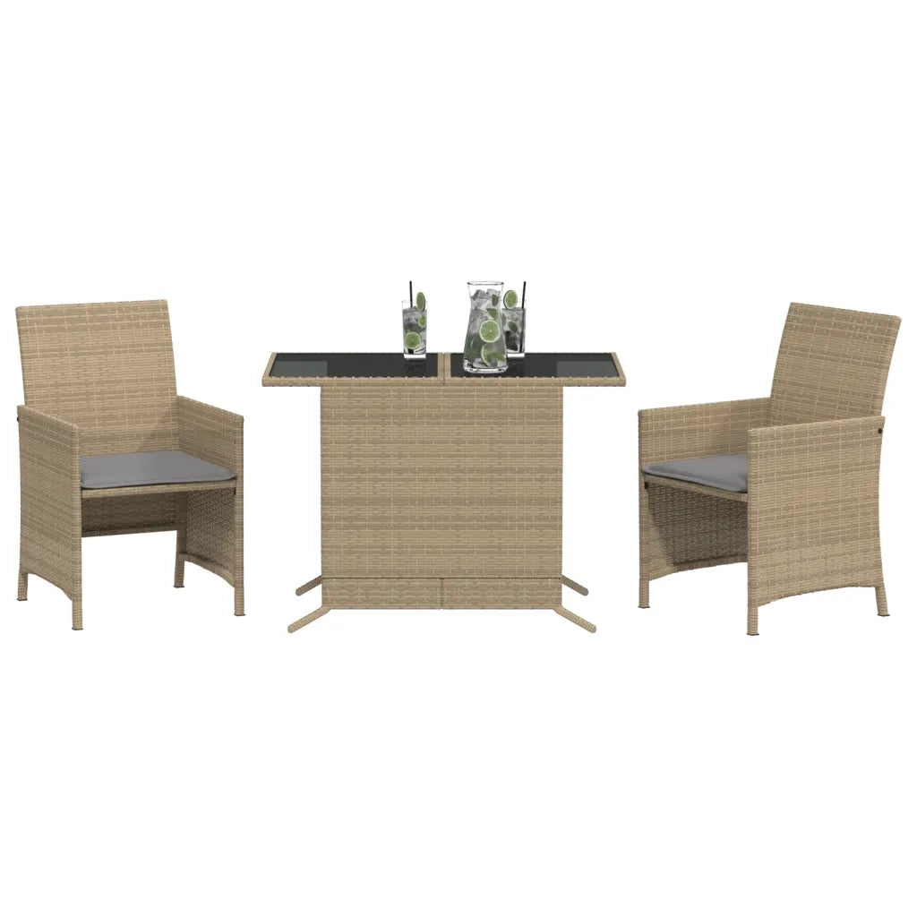 Set da BistrÃ² 3 pz con Cuscini Beige Misto in Polyrattan