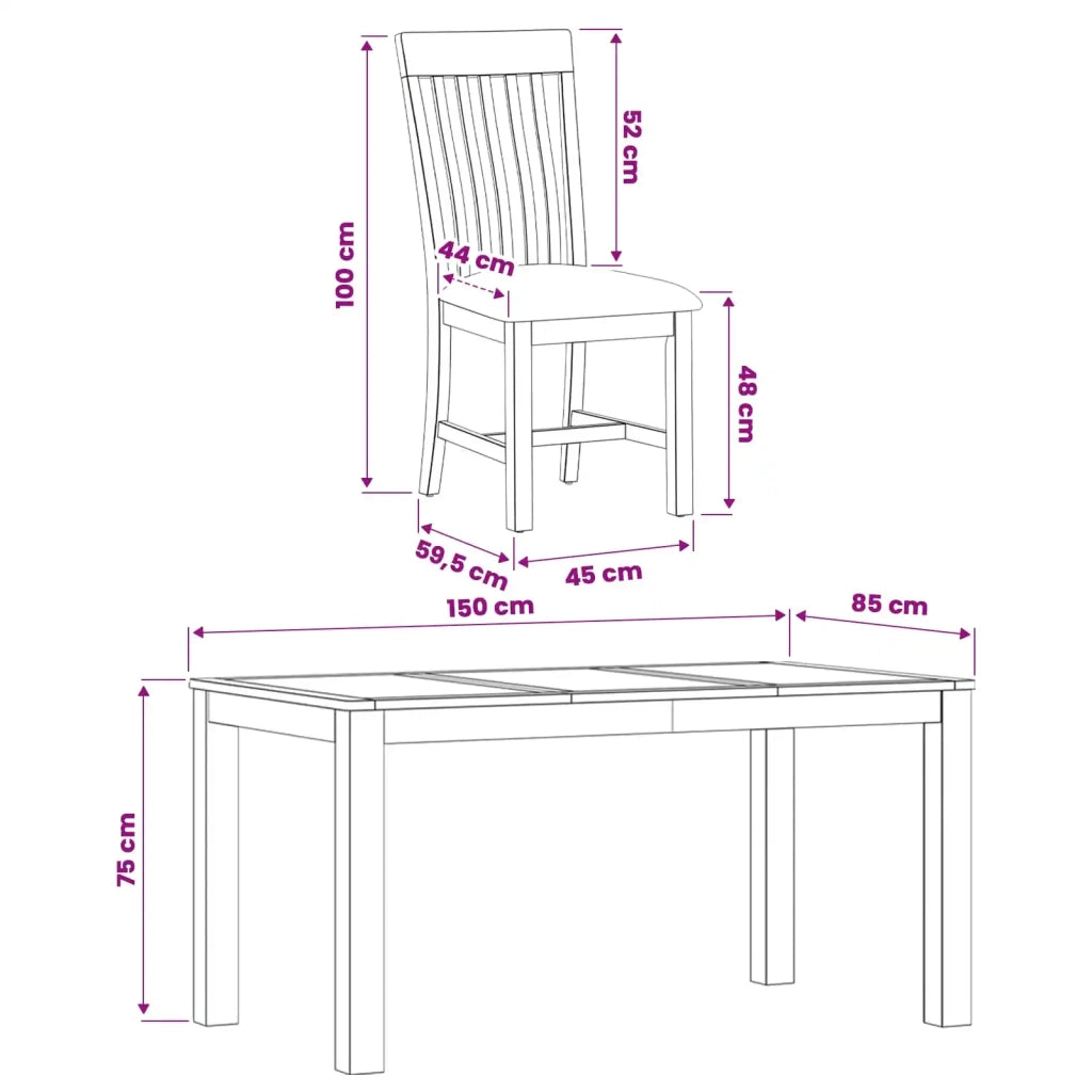 Set da pranzo 5 pz Nero Legno di Quercia Massello 3430358