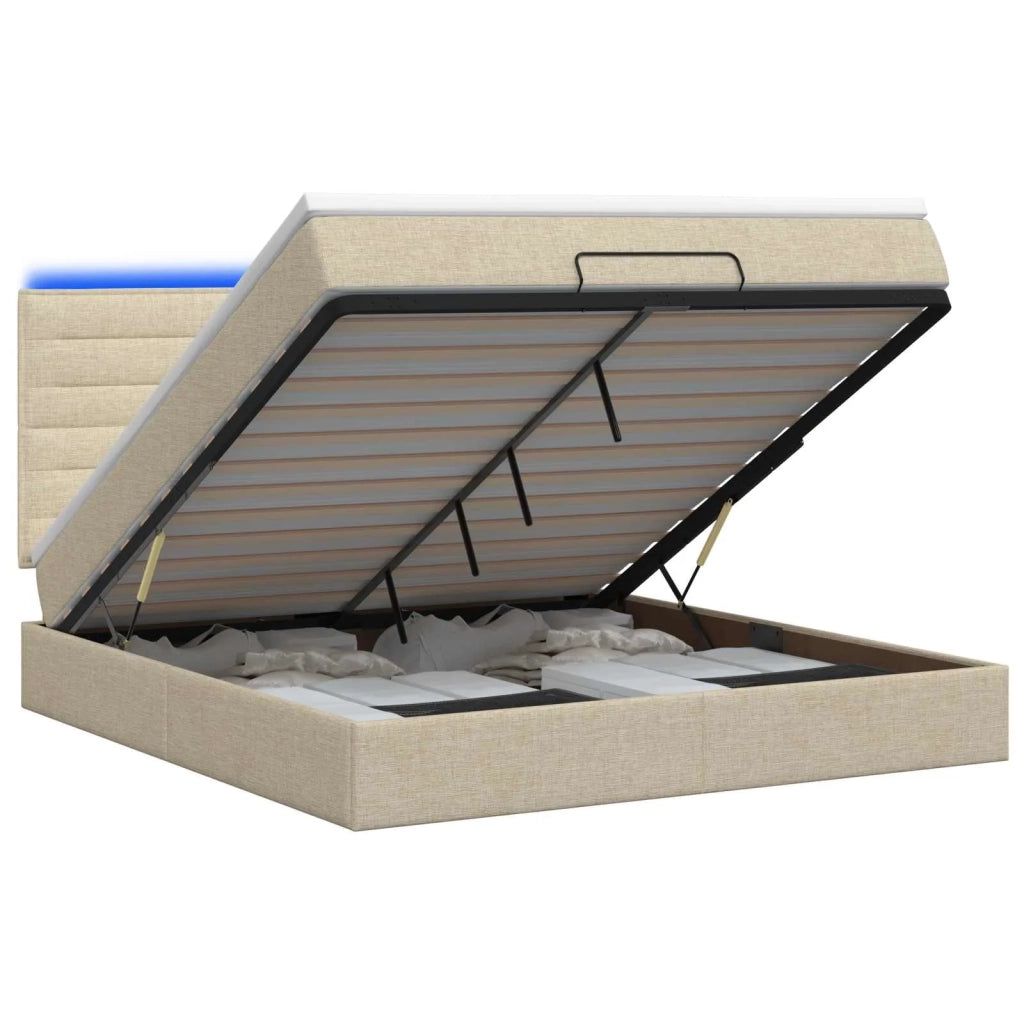Letto Ottomano con Materasso e LED Crema 140 x 190 cm Tessuto 3457991