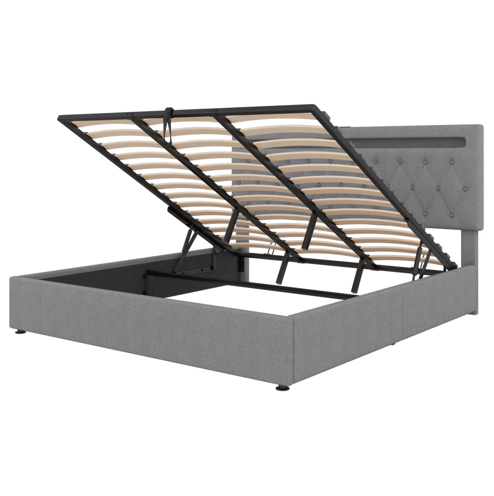 Letto imbottito 180x200 cm con sollevamento idraulico; lino; grigio