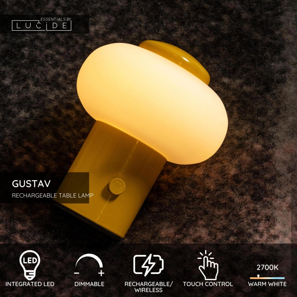 Lampada da tavolo LED senza fili GUSTAV vetro gialla Lucide