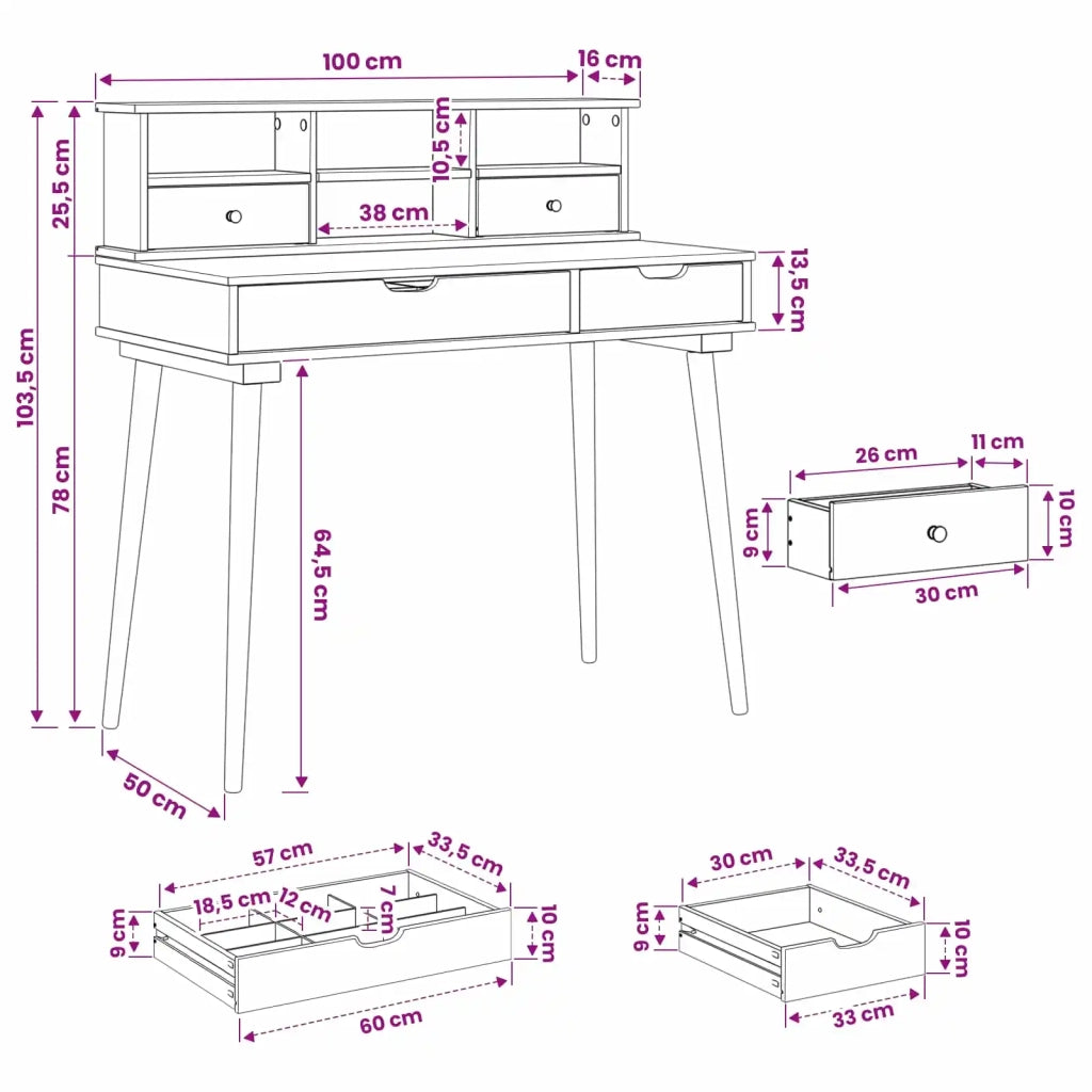 Set Tavolo da Trucco FAUSKE 2 pcs Bianco 100 x 50 x 103,5 cm 3438574