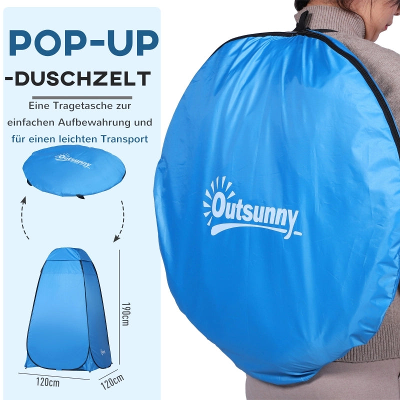 Tenda doccia pop-up per una persona in poliestere blu con tasche interne e montaggio semplice 120 × 120 × 190 cm