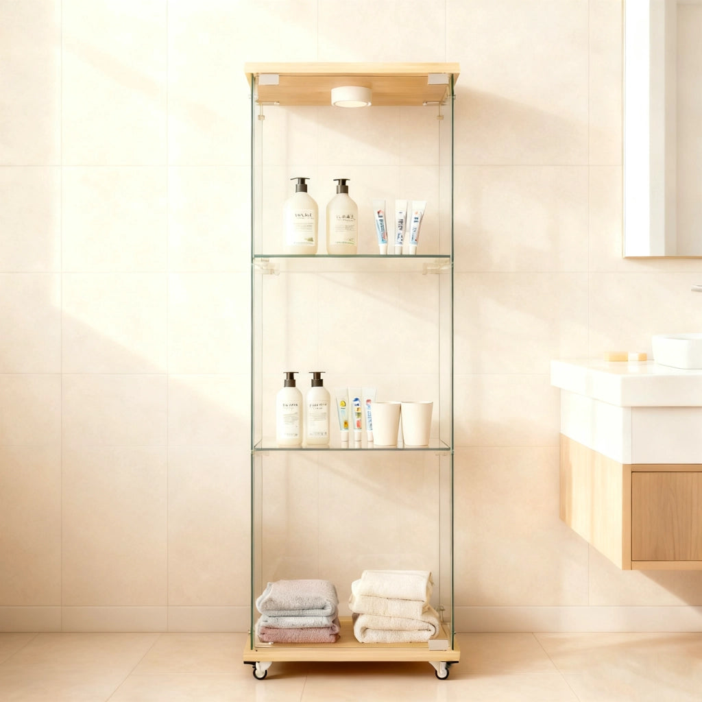 Vetrina in vetro con 1 anta e LED; per soggiorno e camera da letto; 120 x 42.5 x 36.5 cm