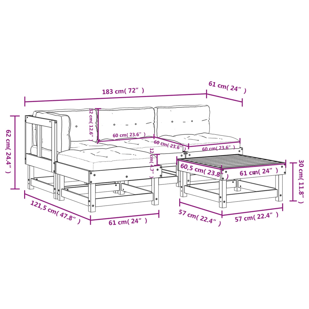 Set Divani Giardino 5 pz con Cuscini Legno Massello di Douglas 3186044