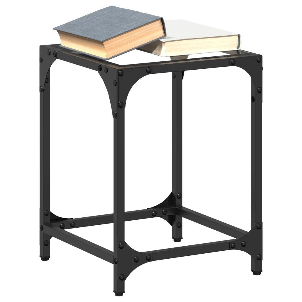 Tavolini con Piano in Vetro Trasparente 2 pz 30x30x40cm Acciaio 845951