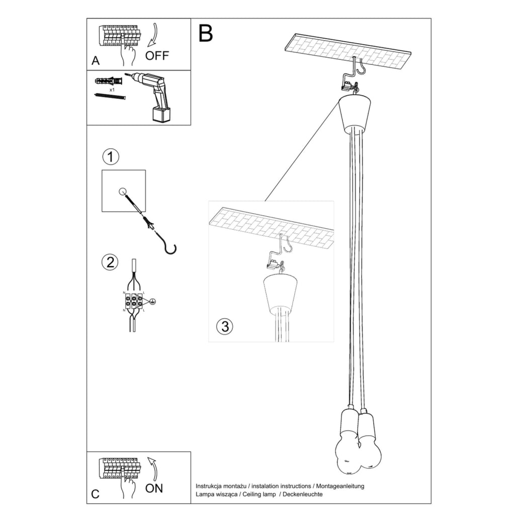 Lampadario Matero 3 luci arancione E27 Pure Lume PU.0585