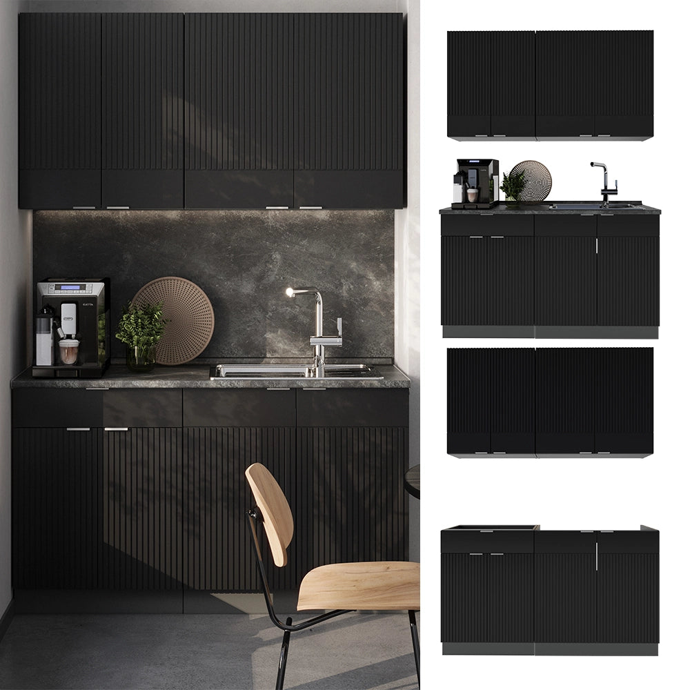 Cucina completa Fame-Line Nero rigato/Antracite 140 cm, PL Rovere Vicco