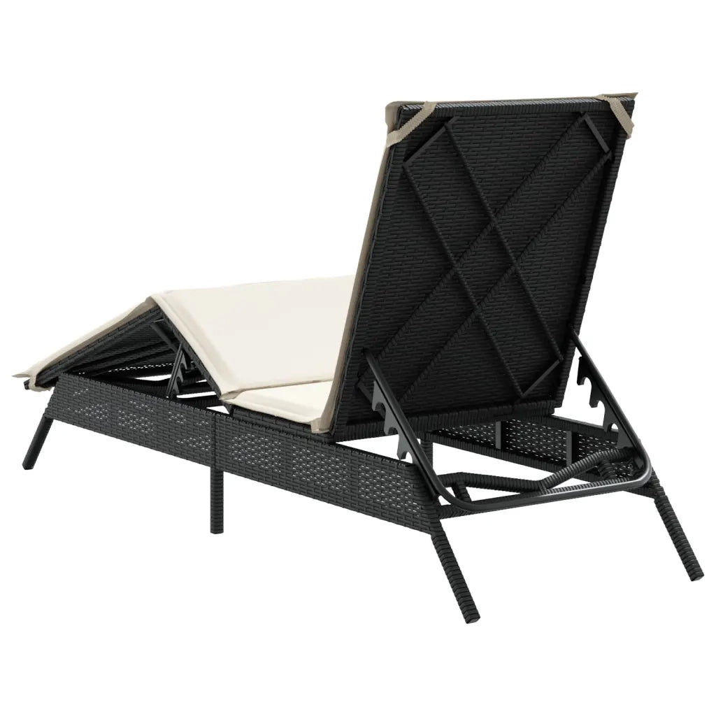 Lettino Prendisole | Sdraio da giardino | Lettino da sole con Cuscino Nero in Polyrattan