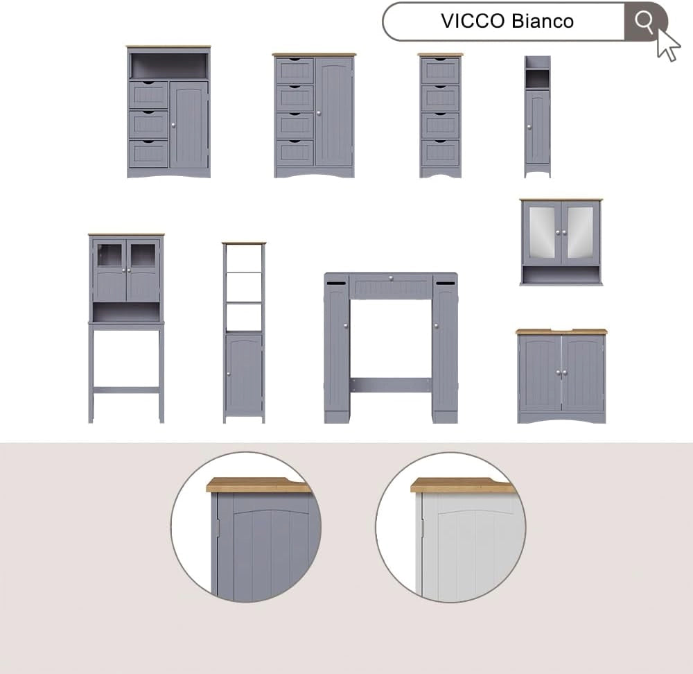 mobiletto bagno Bianco, Grigio, 18 x 81 cm con 5 scomparti