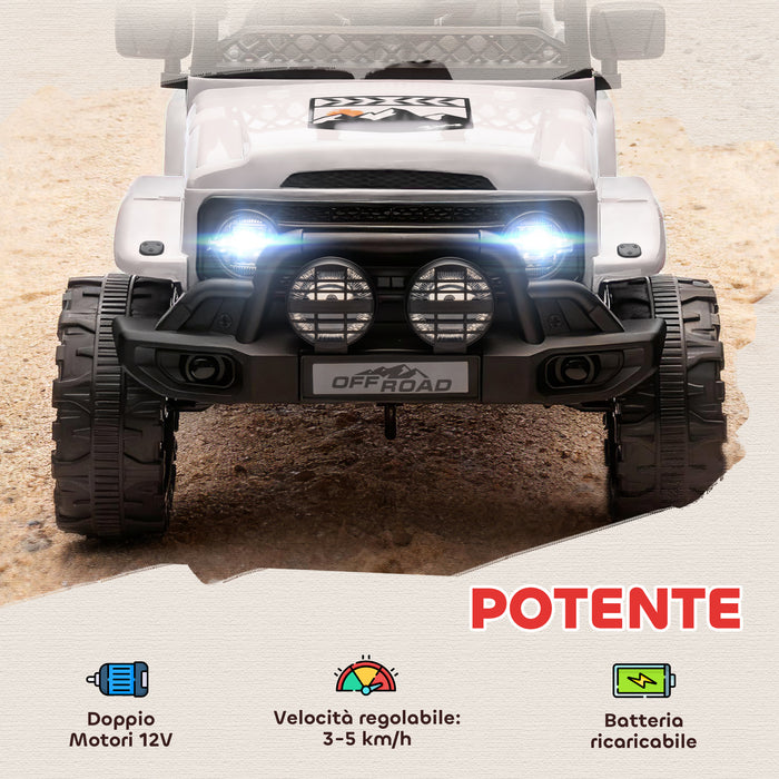 Macchina Fuoristrada per Bambini 99x66x68.5 cm con Fanali Clacson e Telecomando in PP e Metallo Bianco
