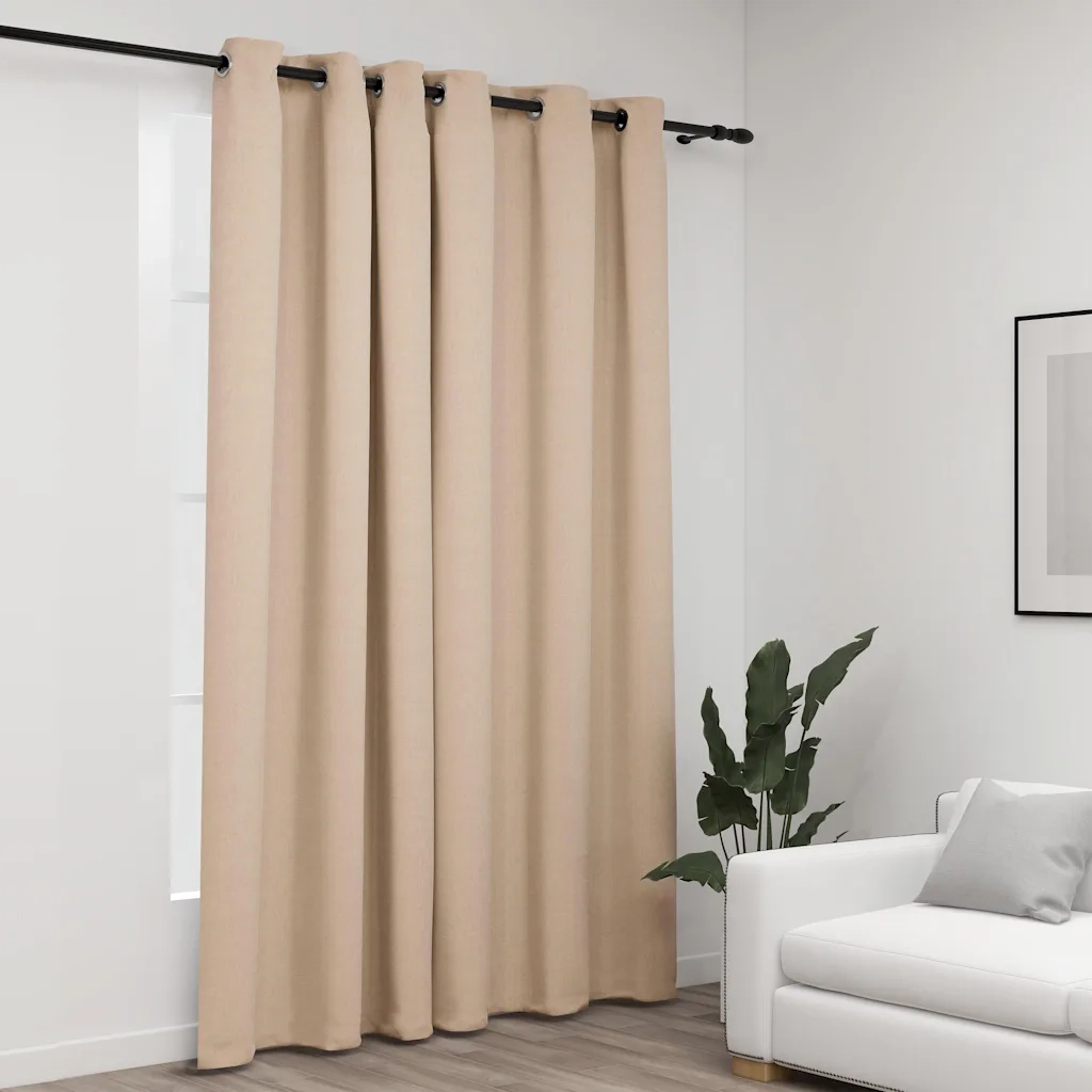Tenda Oscurante Effetto Lino con Occhielli Beige 290x245 cm 321211