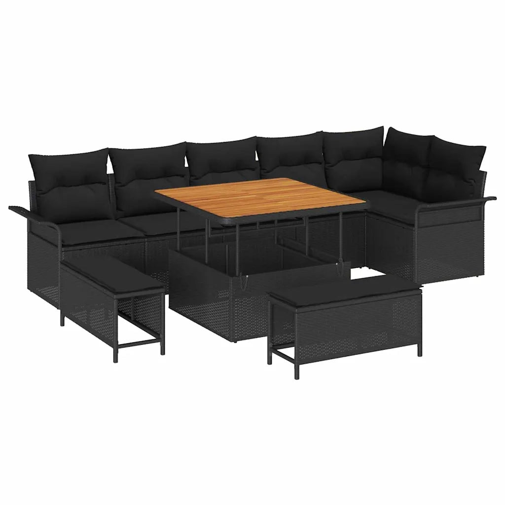 Set Divano da Giardino con cuscino con archiviazione 9 pcs Nero
