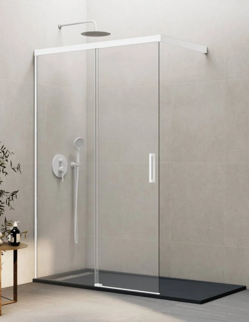 Porta doccia scorrevole 1+1 THALASSA (BASIC) walk-in 80 cm Profilo Bianco vetro trasparente