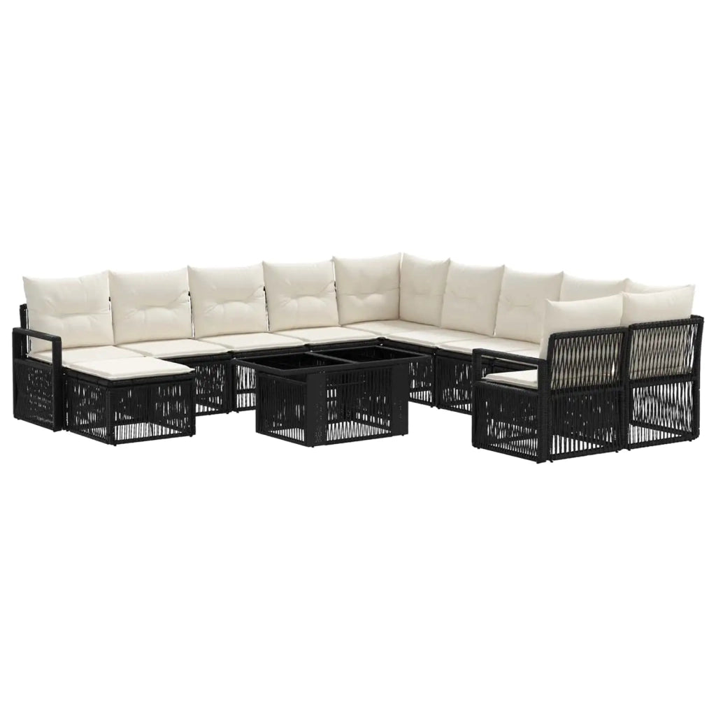 Set Divano da Giardino 12 pz Nero e Bianco Crema polyrattan 3437191
