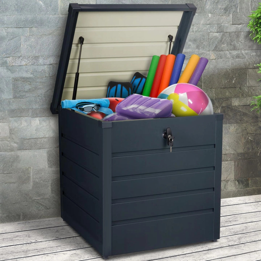 Baule Contenitore Metallico con Serratura Grigio Antracite per Giardino 200L