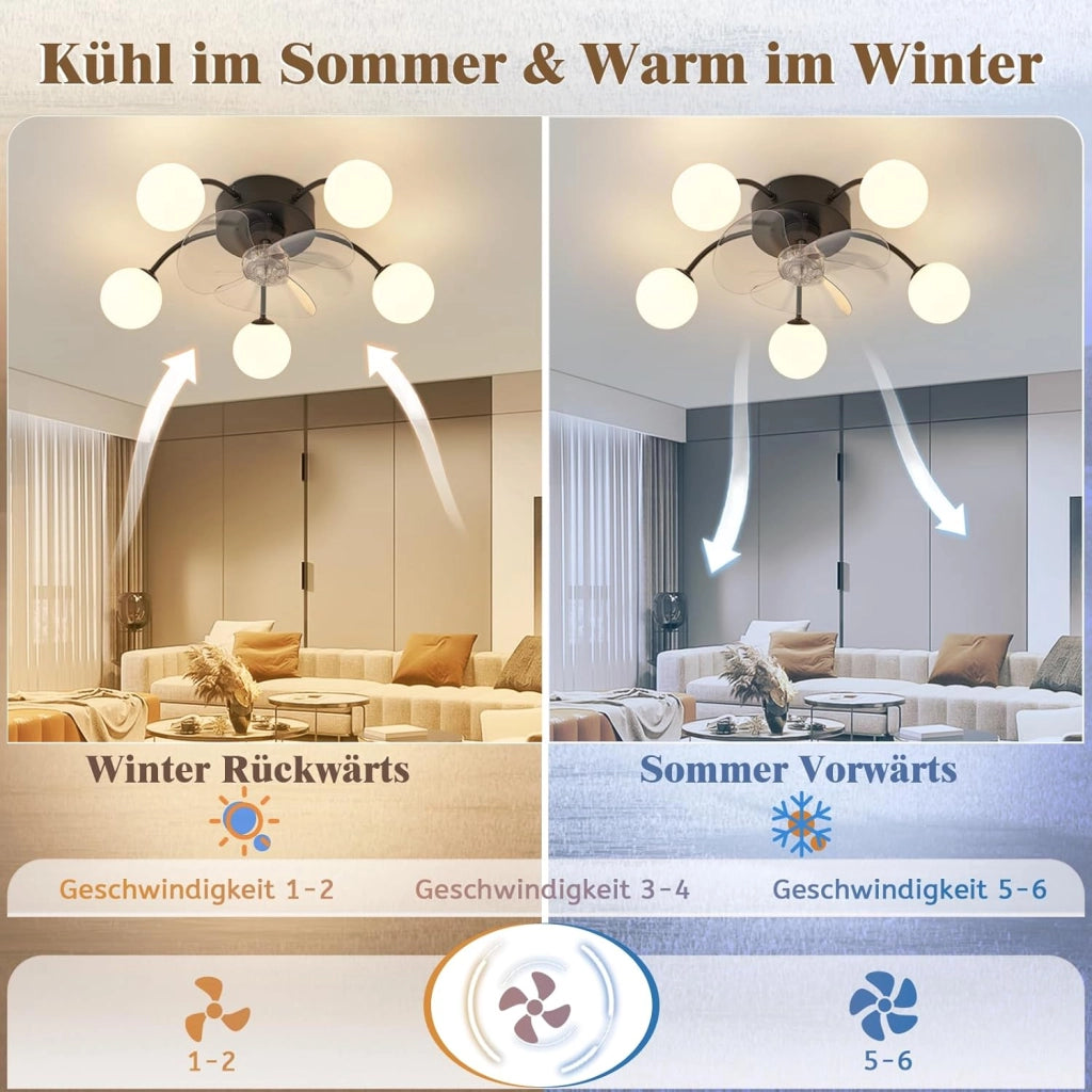 ZMH Ventilatore da Soffitto Silenzioso G9 con Luce Telecomando 6 Velocità per Sala da Pranzo Lampadina Non Inclusa
