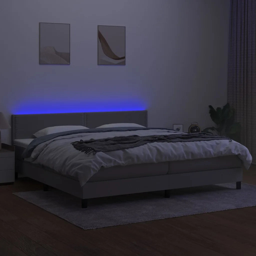 Letto a Molle Materasso e LED Grigio Chiaro 200x200 cm Tessuto 3133101