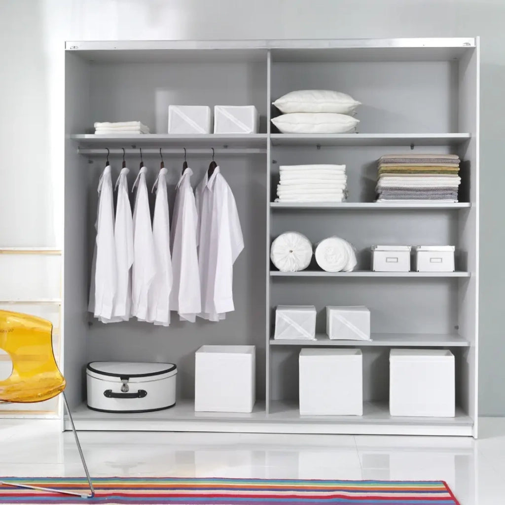 Armadio design 220cm. 2 porte con specchi modulari. Colore bianco opaco. Collezione EOS